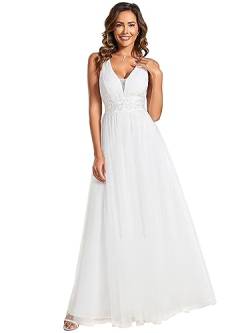 Ever-Pretty Hochzeitskleid Damenkleid Abendkleid Brautjungfer Ballkleid Ärmelloses Kleid V-Ausschnitt Weiß 38 von Ever-Pretty