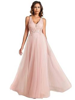 Ever-Pretty Hochzeitskleid Damenkleid V-Ausschnitt Hochzeit Brautjungfernkleid Für Den Winter Rosa 44 von Ever-Pretty