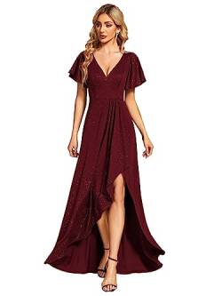 Ever-Pretty Partykleid für Damen Hochzeitskleid Elegantes Kleid Kurzarmkleid mit V-Ausschnitt für den Abend Weiß 58 von Ever-Pretty