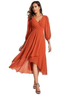 Winter Weihnachtskleid Für Damen V Ausschnitt Lange Ärmel A Linien Kleid Für Party Karamellorange 52 von Ever-Pretty