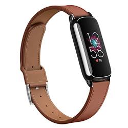 EverAct Kompatibel mit Fitbit Luxe Band, schlankes Lederband, verstellbares Armband, Ersatzband für Fitbit Luxe Smartwatch für Damen und Herren, Braun von EverAct