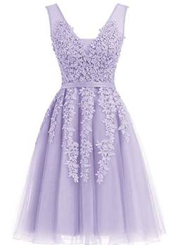 EverBeauties damen Knielang Damen Abendkleider Perlstickerei Spitze Applique T¨¹ll Kurz Ballkleid Lavendel2 34 von EverBeauties