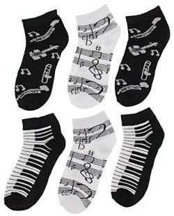 EverBright Damen Schwarz Weiß Musiknoten Klaviertasten Instrumente Knöchel Low Cut Socken (6Pr), Mehrfarbig, Einheitsgröße von EverBright