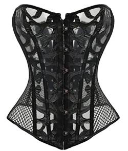 EverLove Korsett Satin Overbust Lace Up Busiter Shapewear Outfit, schwarz, X-Small von EverLove