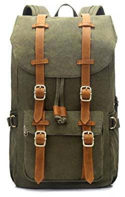 EverVanz Canvas Leder Rucksack Reise Wandern Outdoorrucksack Daypacks für 15 Zoll Laptop großer Rucksack für Schule von EverVanz