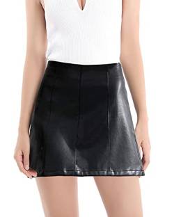 Damen High Waist Kunstleder Röcke Classic Slim Minirock Schwarz XX-Large von Everbellus