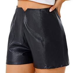 Everbellus Damen Einfache und Modische Ledershorts Hohem Bund Shorts Schwarz Medium von Everbellus