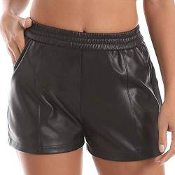 Everbellus Damen Elastic Waist Lose Shorts Kunstledershorts mit Taschen Schwarz Large von Everbellus