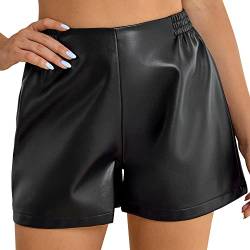 Everbellus Damen Lässige Shorts Kunstleder Hoher Taille PU Leder Shorts Schwarz Small von Everbellus