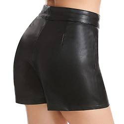 Everbellus Damen Lässige Shorts mit Weitem Bein und Hoher Taille Ledershorts, L , Schwarz von Everbellus