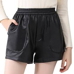 Everbellus Damen Lässige Shorts mit weitem Bein Hohe Taille PU Kunstleder Shorts Schwarz XXLarge von Everbellus