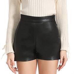 Everbellus Damen Leder, Wet-Look, Kurze Hose mit seitlichem Reißverschluss, Schwarz Lässige Shorts, XX-Large von Everbellus