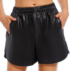 Everbellus Damen Lose Ledershorts Elastischer Taille mit Taschen PU Faux Shorts Schwarz XLarge von Everbellus