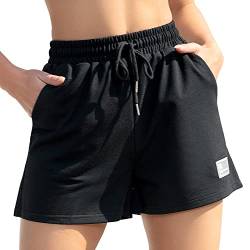 Everbellus Damen Mode Hoher Taille Sportliche Shorts Laufshorts mit Taschen Schwarz Small von Everbellus