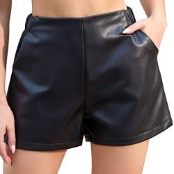 Everbellus Damen Schwarze Kunstleder Shorts mit Taschen Sexy PU Shorts Large von Everbellus