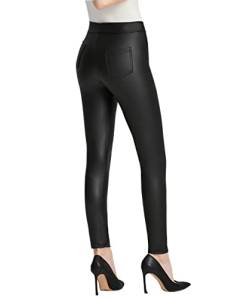 Everbellus Damen Sexy Kunstleder-Leggings mit Taschen, schmale Lederhose, Schwarz, Größe L, Schwarz von Everbellus