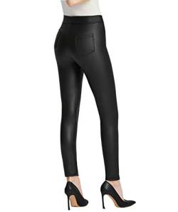 Everbellus Damen Sexy Kunstleder Leggings mit Taschen Skinny Lederhose Schwarz X-Large von Everbellus