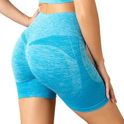 Everbellus Damen Womens Stretchy Gym Butt Lifting High Waisted Sports Yoga-Shorts, Blue, Medium von Everbellus