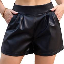 Everbellus Lässige Kunstleder Shorts mit hoher Taille für Damen Sexy PU Shorts Schwarz XLarge von Everbellus
