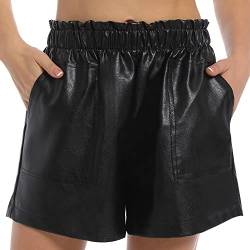 Everbellus Lose Ledershorts Weitem Bein mit Taschen für Damen PU Shorts Schwarz Small von Everbellus