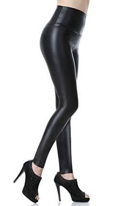 Everbellus Sexy Damen Faux PU Leder Leggins Hohe Taille Hüfthoch Strumpfhose Hose Schwarz Large von Everbellus