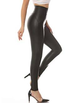 Everbellus Womens Stretchy Kunstleder Leggings Hoch Taillierte Strumpfhose Lederhose Schwarz Medium von Everbellus