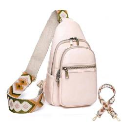 Everfunny Sling Bag für Frauen PU Leder Sling Taschen mit 2 Gitarrengurt Crossbody Mode Sling Rucksack Mehrzweck-Brusttasche, rose von Everfunny