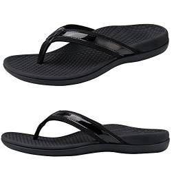 Everhealth Damen Zehentrenner Orthopädische Sandalen mit Bogenunterstützung für Reduziert die Stress an Füßen, Gelenke und Rücken, Walking Flip Flop Stützende Strand Hausschuhe Sandale,Schwarz 42 von Everhealth