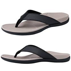 Everhealth Herren Zehentrenner Orthopädische Sandalen mit Bogenunterstützung für Reduziert die Stress an Füßen,Gelenke und Rücken,Walking Flip Flop Stützende Strand Hausschuhe Sandale,Schwarz/Grau 41 von Everhealth