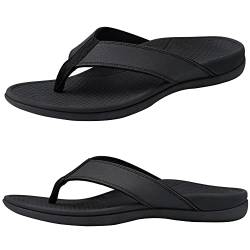 Everhealth Herren Zehentrenner Orthopädische Sandalen mit Bogenunterstützung für Reduziert die Stress an Füßen,Gelenke und Rücken,Walking Flip Flop Stützende Strand Hausschuhe Sandale,Schwarz 42 von Everhealth