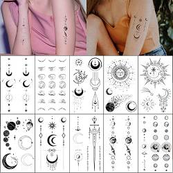 Esland Realistischer Mond, Sonne, Sterne, Weltraum, Planeten, Kette, temporäre Tattoos, vertikale Wirbelsäule, Tattoo-Aufkleber für Frauen und Männer von Everjoy