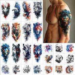 Everjoy 25 Blatt Tough Beast temporäre Tattoo-Aufkleber, 12 Blatt große Arm-Aquarell-Tiere, gefälschte Tattoos, 13 Stück kleine Tier-Tattoo-Aufkleber für Männer und Frauen von Everjoy
