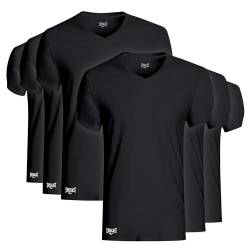 Everlast Essential Herren-Unterhemden mit V-Ausschnitt, atmungsaktiv, ohne Etikett, Baumwolle, Herren-T-Shirt, 6er-Pack, Schwarz, L von Everlast