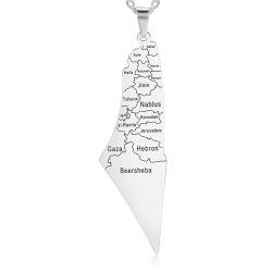 Everyiod Israel-Palästina-Karte Mit Stadt-Anhänger-Halskette, Ethnische Hip-Hop-Landkarten-Halskette, Männer-Frauen-Schmuck-Halskette-Geschenk, Weiß, Lang: 50 Cm von Everyiod