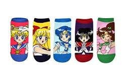 Sailor Moon Mädchen Lowcut Socken (5 Paar) - Damen Cosplay No Show Socken - Passend für Schuhgröße 37-45 (Damen), Mehrfarbig, Medium von Everything Legwear