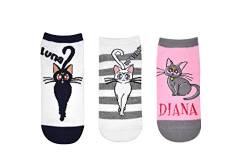 Sailor Moon Socken (3 Paar) – (Damen) Sailor Moon Merchandise Low Cut Cat Socken – passend für Schuhgröße: 37-45 (Damen) von Everything Legwear