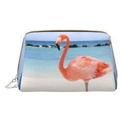 Frohe Weihnachten Happy Cute Reise Make-up Tasche Kleine Make-up-Tasche Kulturbeutel Tragbare Kosmetiktasche Reise Kosmetiktasche Leder Kosmetiktasche für Damen und Mädchen, Sky Flamingo, von Evius