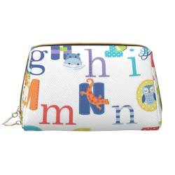 Kosmetiktasche aus Leder mit Tier-Alphabet, niedliche Reise-Make-up-Tasche, Make-up-Tasche, tragbare Kosmetiktasche, Reise-Kosmetiktasche für Frauen und Mädchen, Tier-Alphabet., Einheitsgröße von Evius