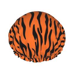 Tiger Stripes Orange Muster Duschhaube für Frauen, Duschhauben für langes Haar, wasserdichter Duschhut, geeignet für Hotelbad, Familienbad, Reisen, Urlaub, wiederverwendbare Duschhaube. von Evius