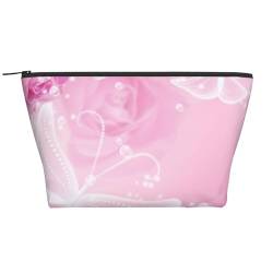 Tragbare Make-up-Tasche mit Korallenmuster, personalisierbar, für den täglichen Gebrauch, Reise-Make-up-Tasche mit Reißverschluss, niedliche Schreibwarentasche, 15 cm x 7 cm x 12 cm, Rosa und weißer von Evius