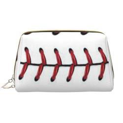 Zitate Let Your Dreams Set Segel Leder Kosmetiktasche Niedliche Reise Make-up Tasche Tragbare Kosmetiktasche Reise Kosmetiktasche für Frauen und Mädchen, Baseball-Softball-Schnürsenkel, Rot, von Evius