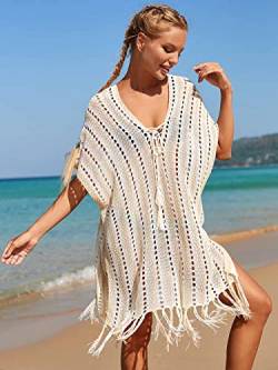Edary Beachwear Cover Ups Gestrickte Quaste Bademode V Ausschnitt Hollow Out Crochet Dress Bikini Outer Bluse Swims Badeanzug für Frauen und Mädchen von Evlry