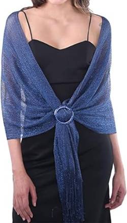Edary Damen glitzernde Metallic Schals und Tücher für Abend Party Kleider Schal mit Kristall Schnalle für Brautparty (blau) von Evlry
