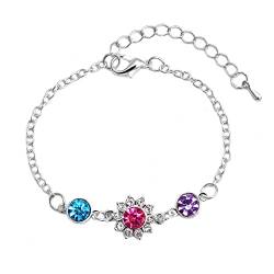 Edary Geburtsstein Blume Armband Versilbert Blau Zirkonia Armband Freundschaft Handkette Einstellbare Schmuck Geschenke für Frauen und Mädchen von Evlry