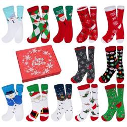 Evolyline 12 Paar Weihnachtssocken für Damen und Herren Unisex, Christmas Socks Weihnachtsmotiv Weihnachten Socken Mädchen Festlicher Baumwolle Socken Mix Design, Cotton Socken von Evolyline