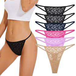 Evolyline 6erPack Spitze Strings Tangas G-String Spitze Unterhosen für Frauen String Tanga Damen Spitze Unterhosen Niedrige Taille Spitze Unterwäsche Panties von Evolyline