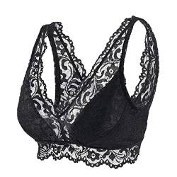 Evolyline Blumen Damen Spitzen BH Ohne Bügel Bralette, BH Damen Sexy Bustier Unterwäsche Frauen, Bequemer Gepolstert BH Lace Bra für Push Up Yoga Alltagstaugliche(Schwarz) von Evolyline