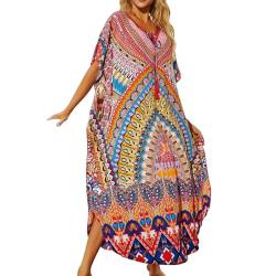 Evolyline Bohemian Strandkleid Langes Loungewear Bikini Cover Up Kaftan Beachwear Bedecken Strand Sommer Boho Bikini Cover Up Long Strandkleid Cardigan für Urlaub und Strand von Evolyline