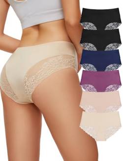 Evolyline Seamless Slips Damen Unterhosen Damen Spitze Nahtlose Spitze Unterwäsche Sexy Hipster Panties Dessous für Frau Weiche und Bequem Slip Mehrpack von Evolyline