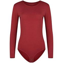 Evoni Damen-Body I Bodysuit mit Rundhals für Frauen I Langarm-Body in verschiedenen Farben I Optimale Alternative für Sport & Freizeit S Bordeaux von Evoni